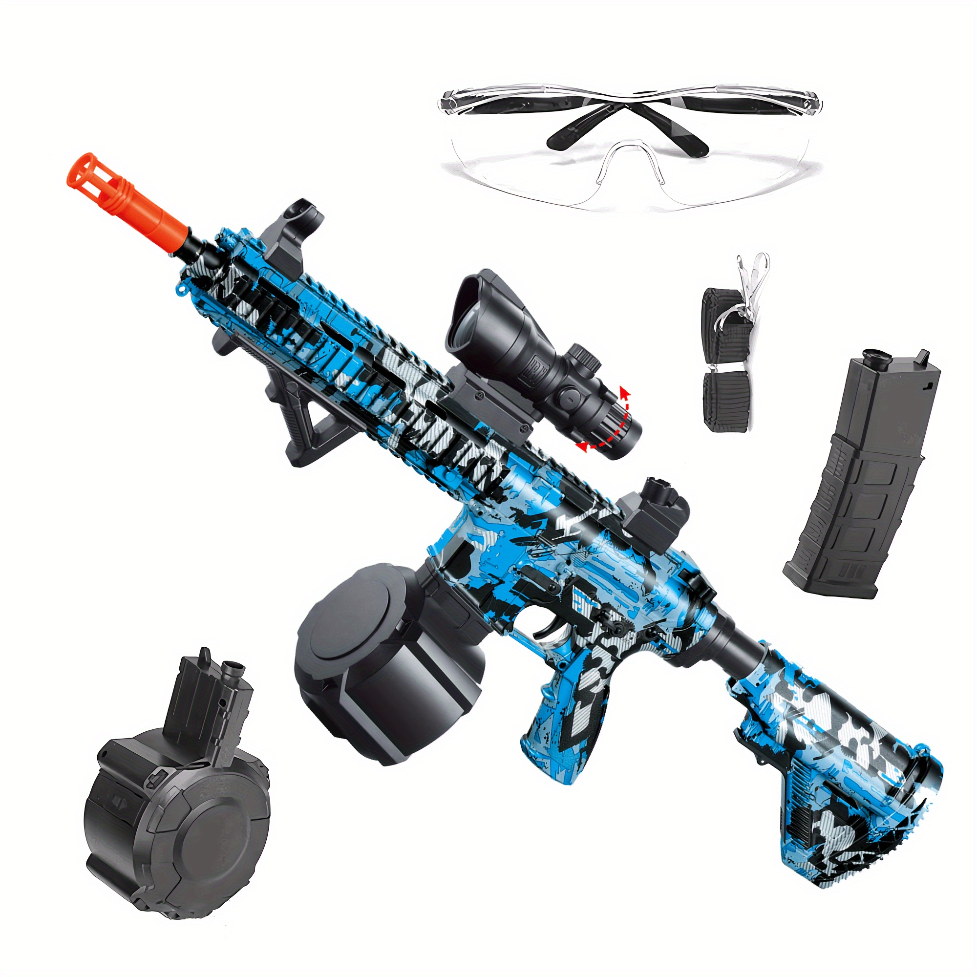  Pistola de bolas de gel grande con tambor, pistola manual y  automática M4A1 de doble modo con 50000 cuentas de gel para juegos de  disparos en equipo al aire libre, a