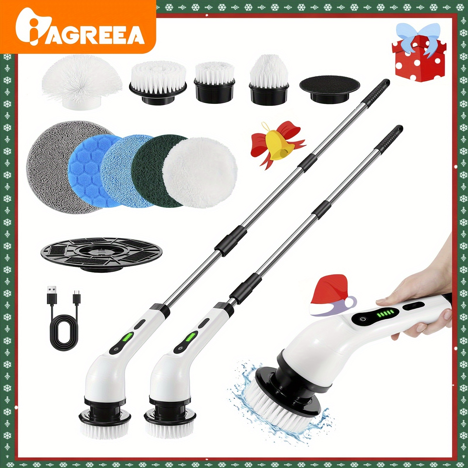 1set, Electric Cleaning Brush, Electric Rotary Floor Scrubber, Wireless  Electric Rotary Scrubber, Replaceable 8 Brush Heads And Adjustable  Extension H
