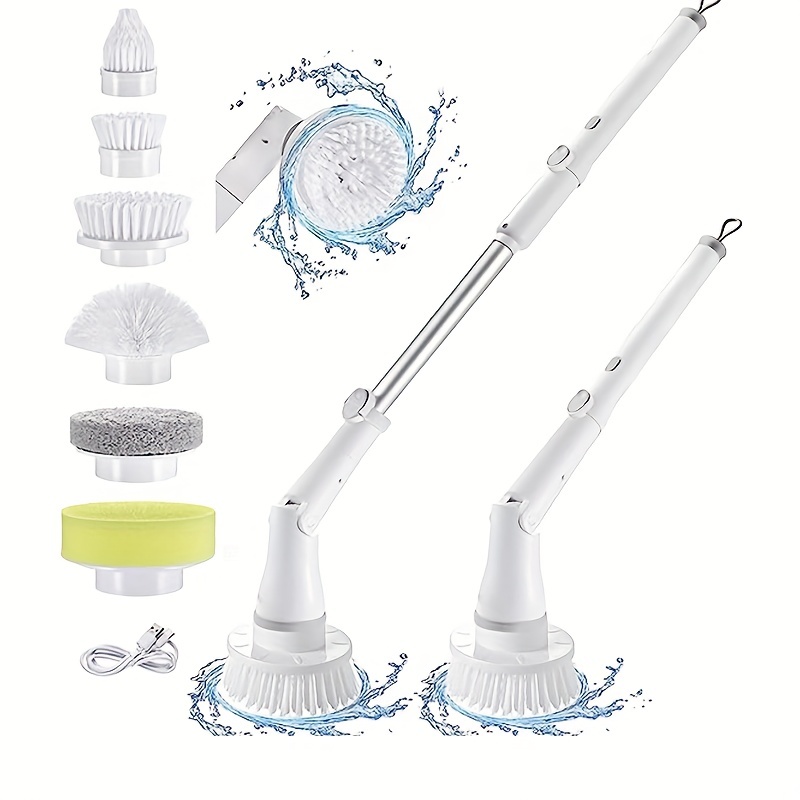 Set: Electric Spin Scrubber, Long-handled Shower Scrubber, Bathtub & Tile  Scrubber With 6 Replaceable Brush Heads; 90-120 Mins Operation Time Full  Floor Bathroom Scrubber; 240/320rpm Cordless Electric Scrubber; Includes  Usb-c Charging Cable