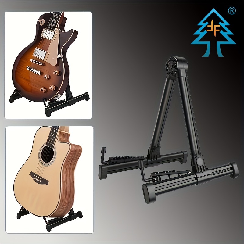   Basics Adjustable Guitar Folding A-Shape Frame Stand for  Acoustic and Electric Guitars with Non-Slip Rubber and Soft Foam Arms,  Fully Assembled, Black : Musical Instruments