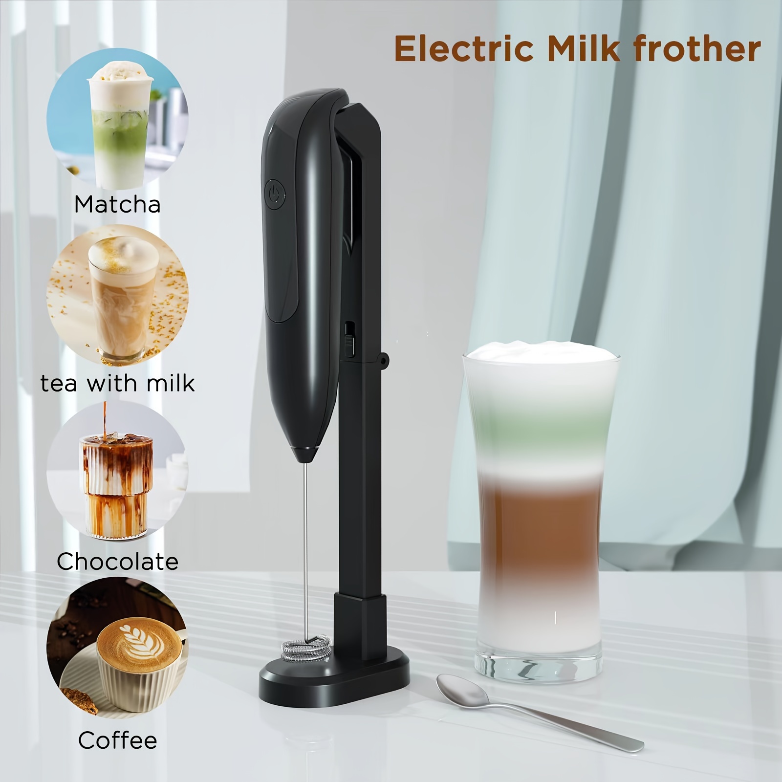 Espumador de leche eléctrico 3 en 1 de 1 pieza, fabricante de espuma,  mezclador de café capuchino portátil recargable, batidor de huevos,  licuadora eléctrica, suministros de cocina - Temu