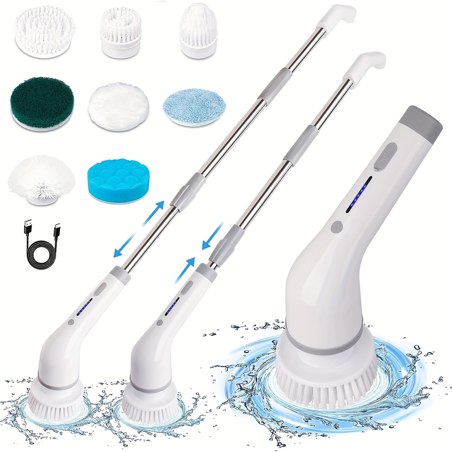 Set, Electric Rotary Scrubber Cleaning Brush, Long Handle Shower Scrubber,  Bathtub Tile Scrubber With 6 Replaceable Brush Heads, 90-120 Minute Running  Time Full Floor Bathroom Scrubber, 240/320RPM Cordless Power Scrubber,  USB-C Charging