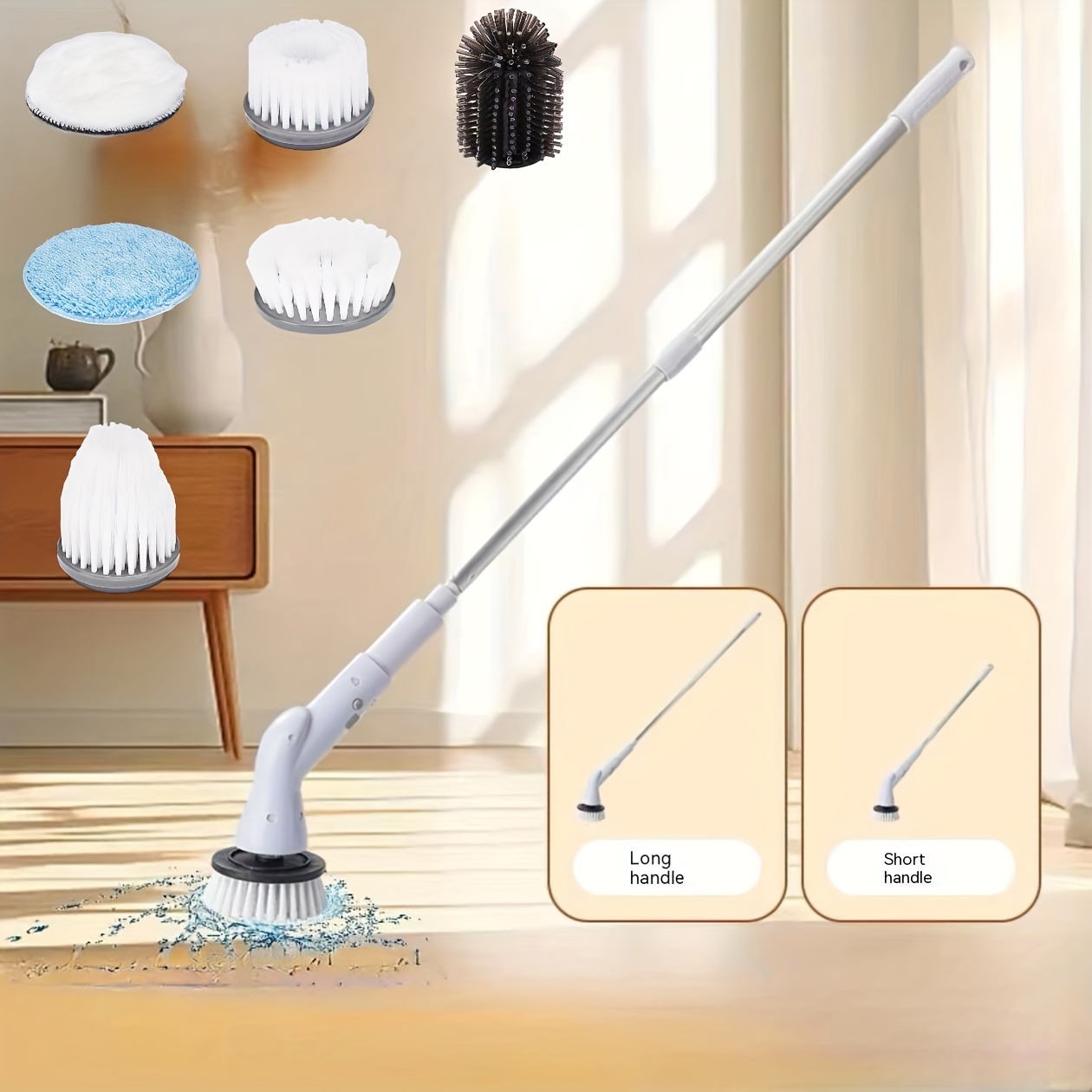 Floor Scrub Brush with Long Handle, Adjustable Magic Broom Brush 2 in 1  Cleaning Scrub Brush 120 Degree Triangular Rotating Brush Head Removable
