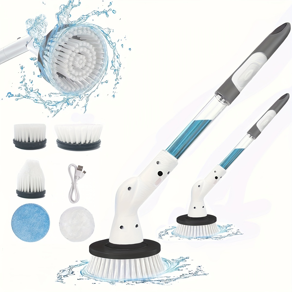 Floor Scrub Brush with Long Handle, Adjustable Magic Broom Brush 2 in 1  Cleaning Scrub Brush 120 Degree Triangular Rotating Brush Head Removable
