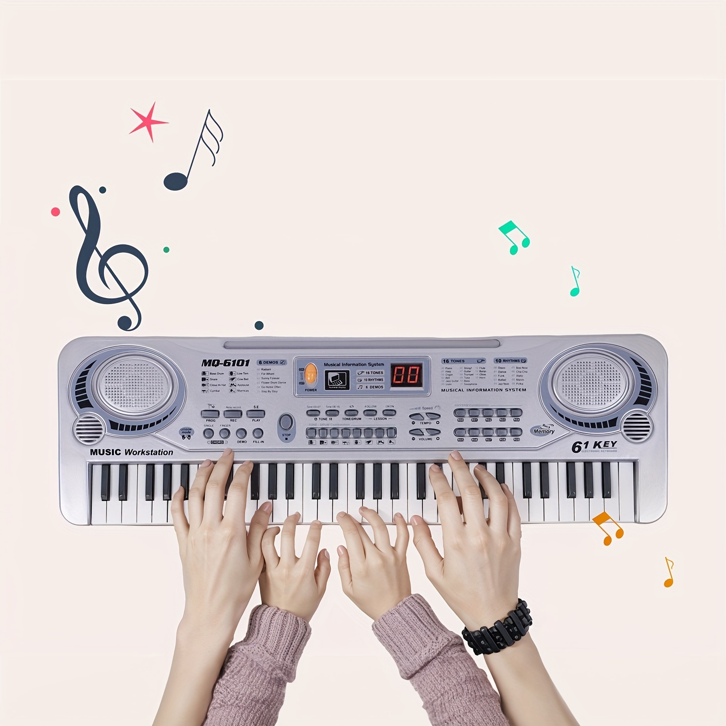 61 Key Children Electronic Piano & Microphone 16 Tones 10 Rhythms 6 Demo  Songs Keyboard Piano