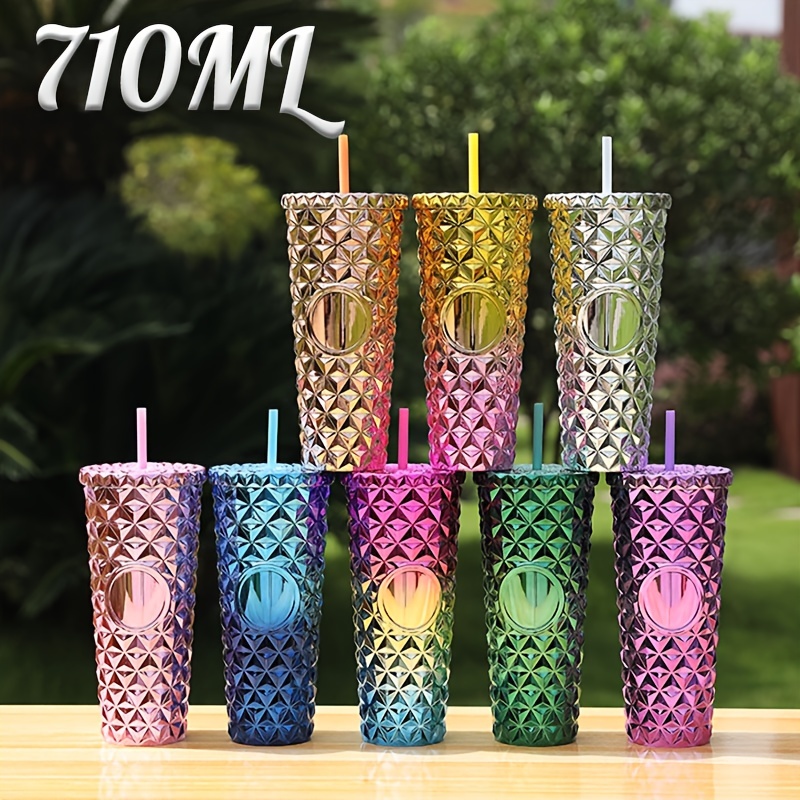 750ml Straw Cup with Lid Shining Rhinestone Stainless Steel Double Layer  Thermos Cups Women Glitter Cup Water Bottle Xmas Gifts