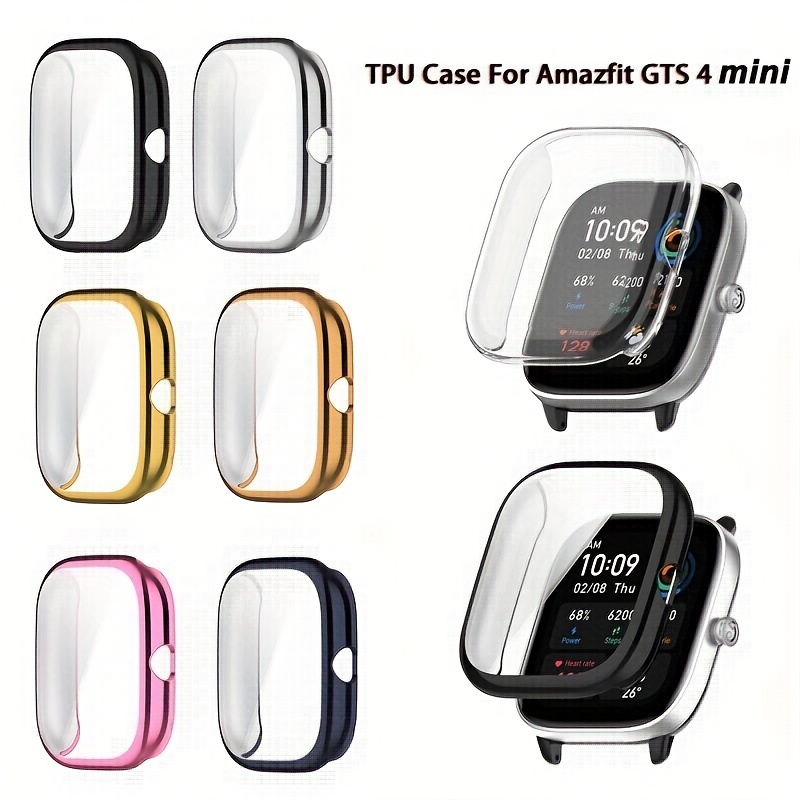 Protective Case Compatible for Amazfit GTS 4 Mini Screen Protector,  All-Around Case Tempered Glass Bumper Full Cover Coverage Cases for Amazfit  GTS4