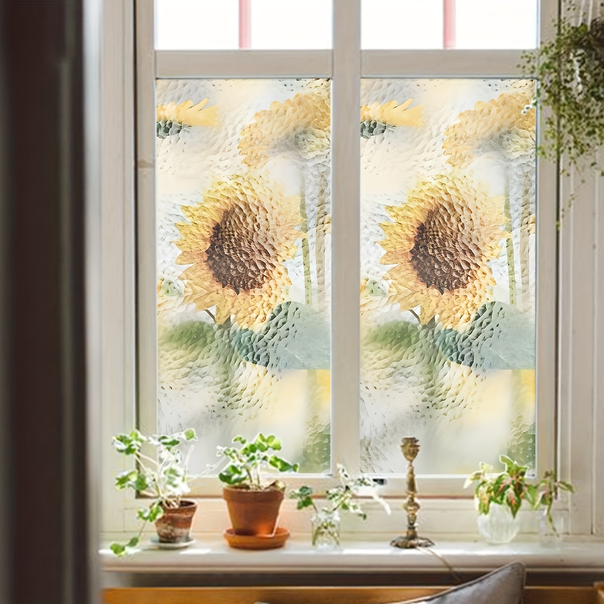 Película decorativa para ventana con privacidad 3D, sin pegamento, pegatina  de cristal para ventana, diseño de flores y peonías de jardín y rosa