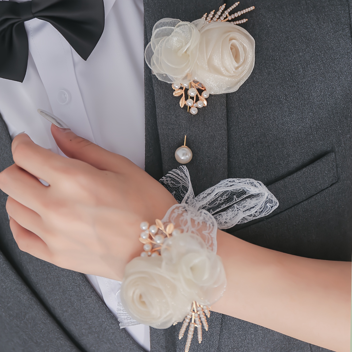Silk Roses Wrist Corsage Bracelets Wedding Boutonnieres Bridesmaid Groom  White Blue Hand Flowers Marriage Prom Accessories - AliExpress