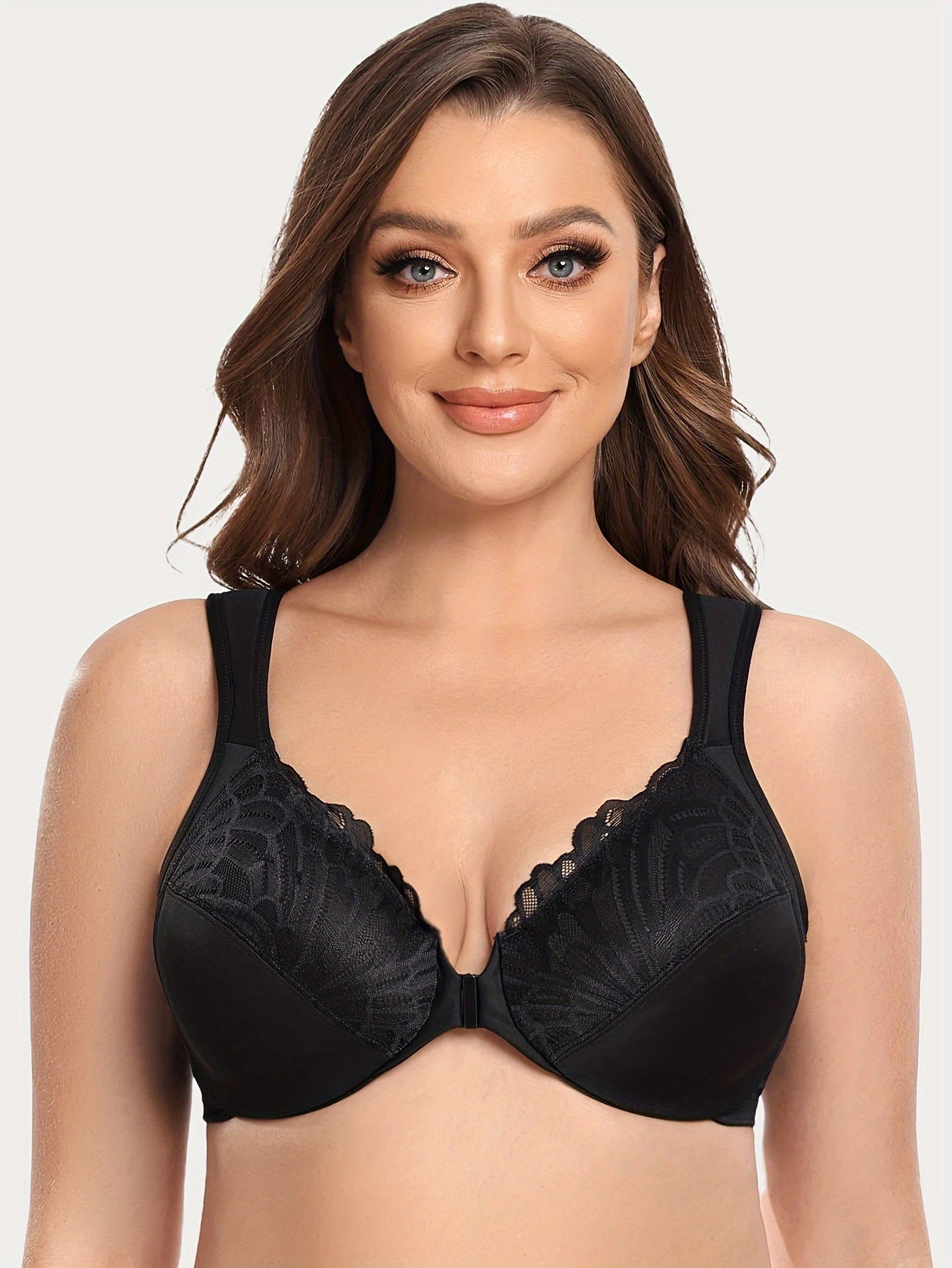 2 Pack Plus Size Elegant Bra Set, Plus Size Contrast Binding Wide Straps  Wireless Bra 2pcs Set