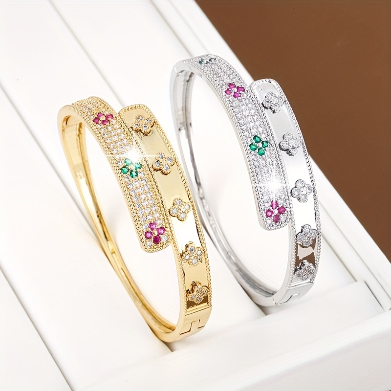 925 Silver Gold Snake Winding Bangle Bracelet Women Cubic Zirconia Party  Jewelry