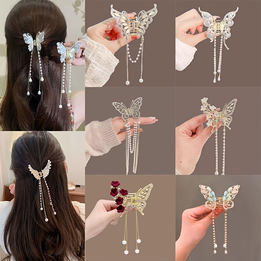 6 Pcs Set Acrylic Hair Clips Butterfly Top Clip Bangs Back Of Head Delicate  Small Hair Pin For Women'S Small Clip Girls Headwear