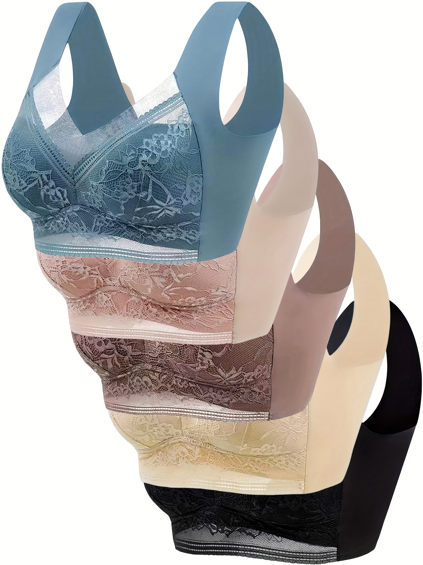 Wave Trim Lace Bra Panties Comfy Thin Full Coverage Bra Semi - Temu Canada