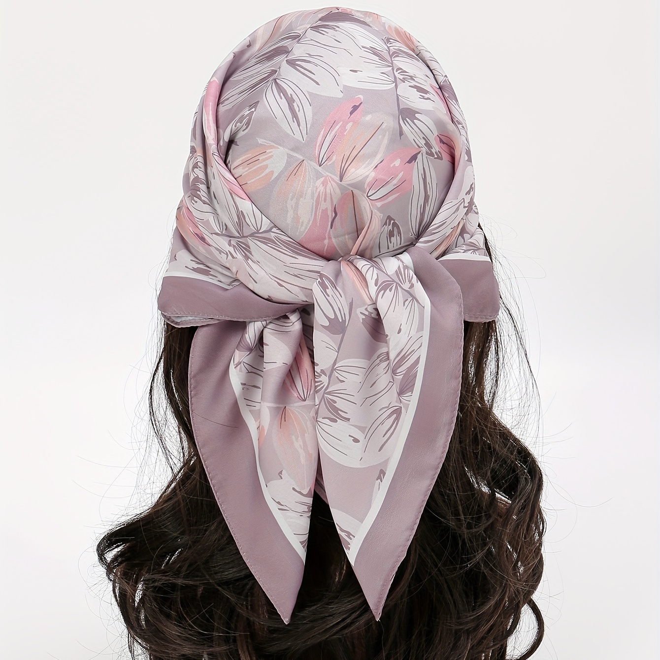 100% Natural Mulberry Silk Scarf: Violet Floral Square Print 