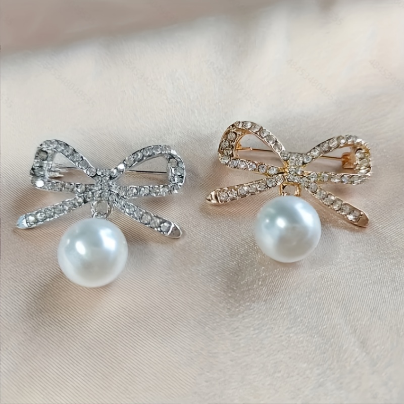 Elegant White Crystal Pearl Brooches For Women Girls Luxury Gold