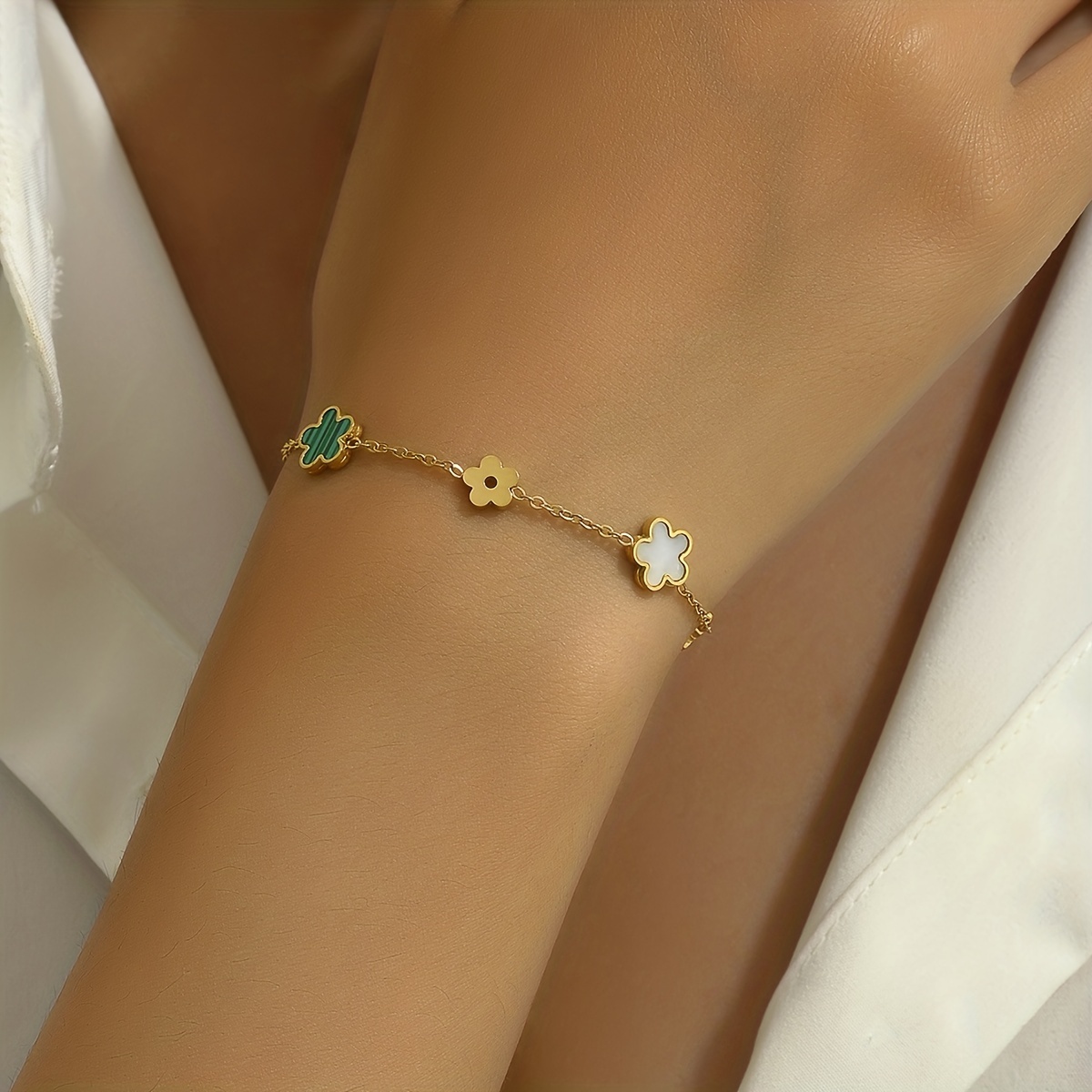 Women Fashion Jewelry Stainless Steel Four-Leaf Clover Bracelet