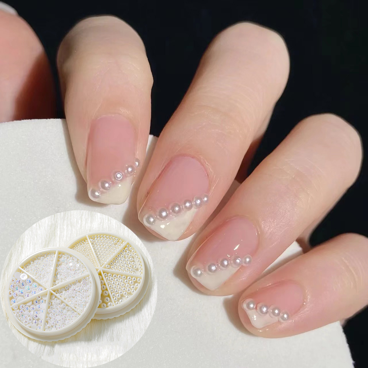 Gentle White Spring Small Fragrance Style Pearl Nail Art Cute Short Ballet  Nail Wear Style Nail Piece & Summer French & 1pc Nail File & 1sheet Tape 