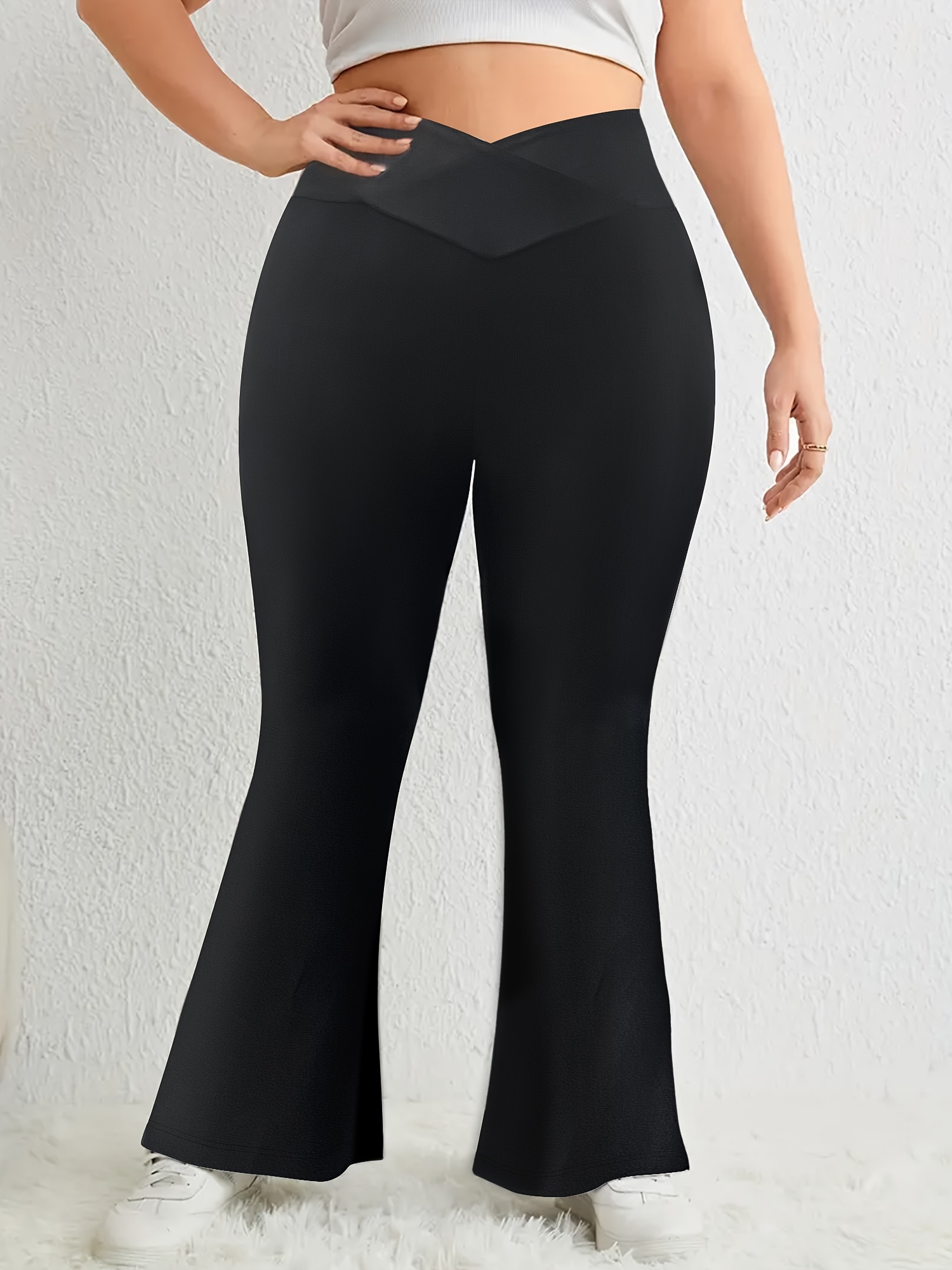 Women's Activewear: Black Tummy Control Bell Bottom Pants - Butt Lifting &  Stretchy Yoga Casual Flared Pants