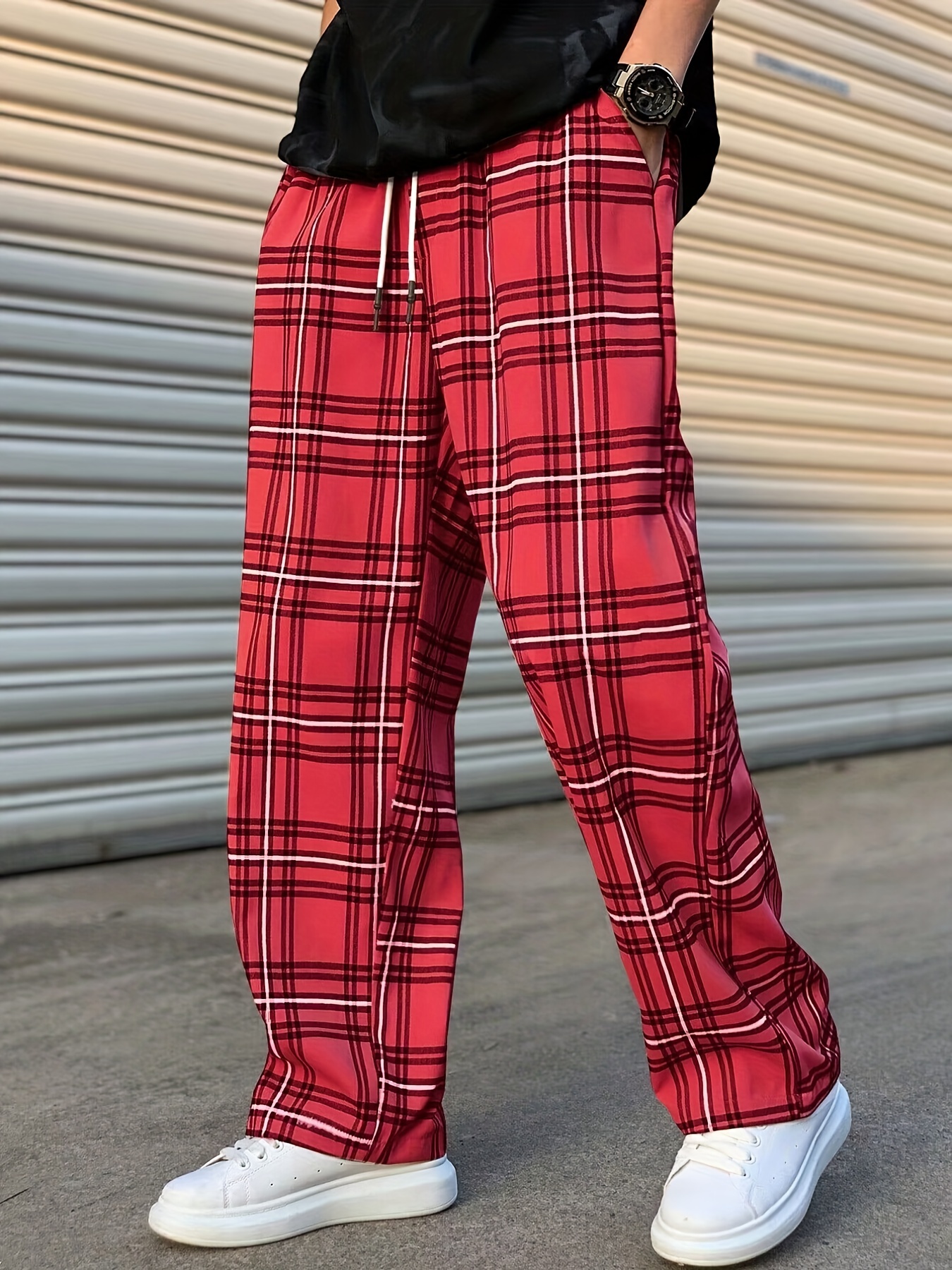 Mens plaid hot sale print pants