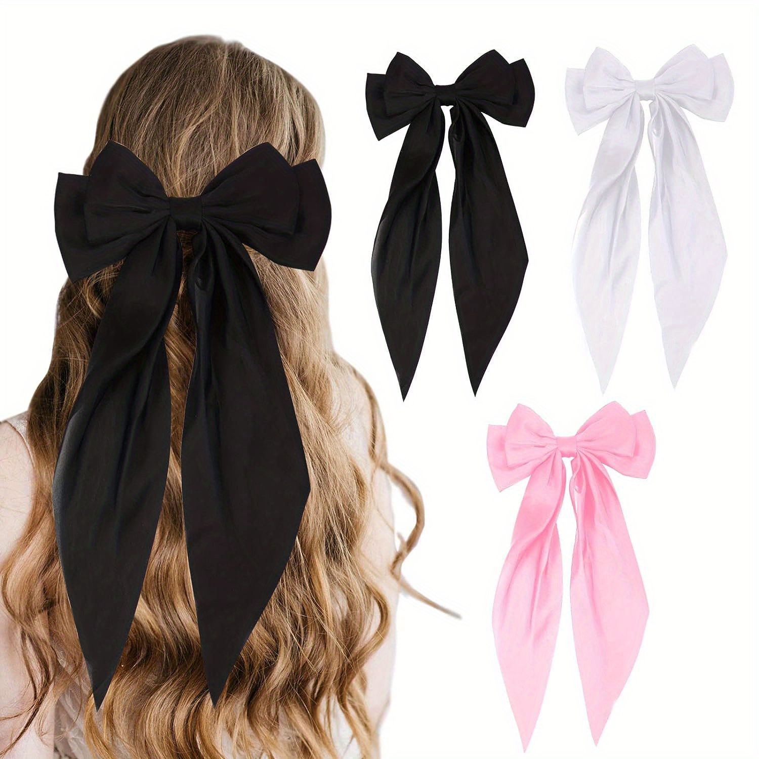 2PCS Hair Bow For Women Girls,Big Bows For Hair Satin ,Hair Bow Clips  Barrettes Large Hair Ribbons Oversized Long-Tail Cute Aesthetic Hair  Accessories Birthday Gifts