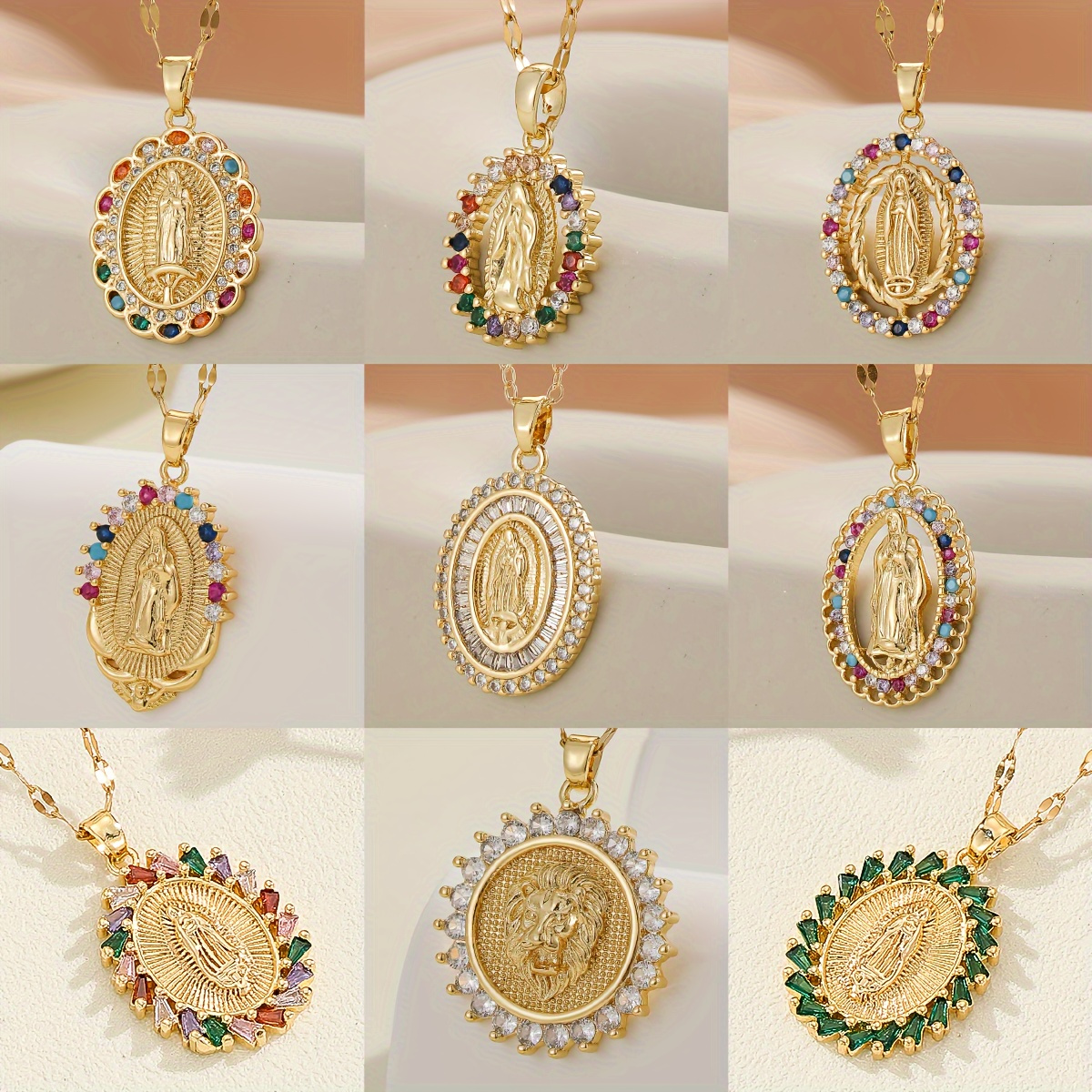 Heart Shaped Miraculous Mary Medal Charms - Gold Tone Color 5pcs