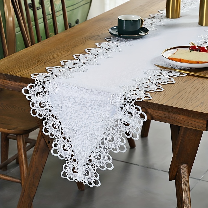  Mantel de mesa bordado de encaje blanco para mesa, mantel hueco  rectangular para fiesta, cubierta de comedor, mantel de mesa : Hogar y  Cocina