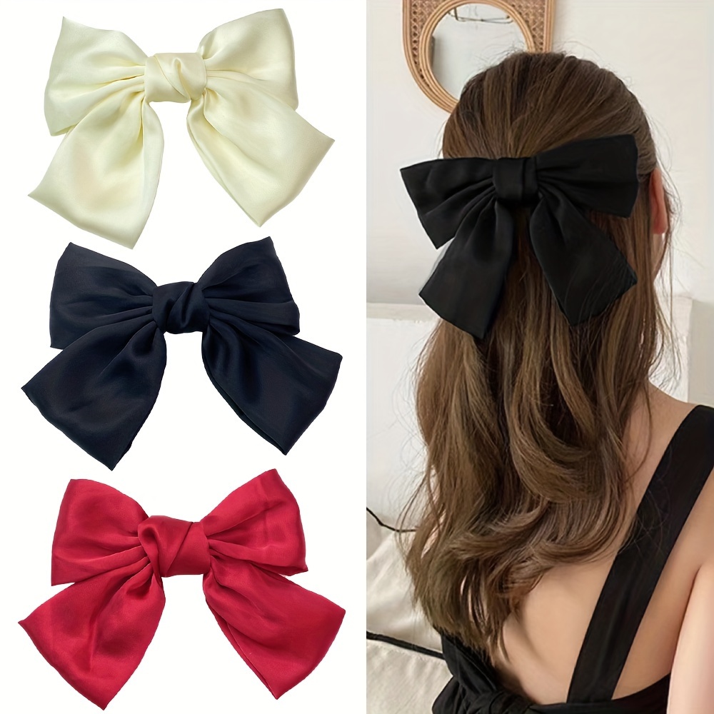 Black Ribbon Hair Bow For Women, Wedding Dressy Bow, Clip, Giant