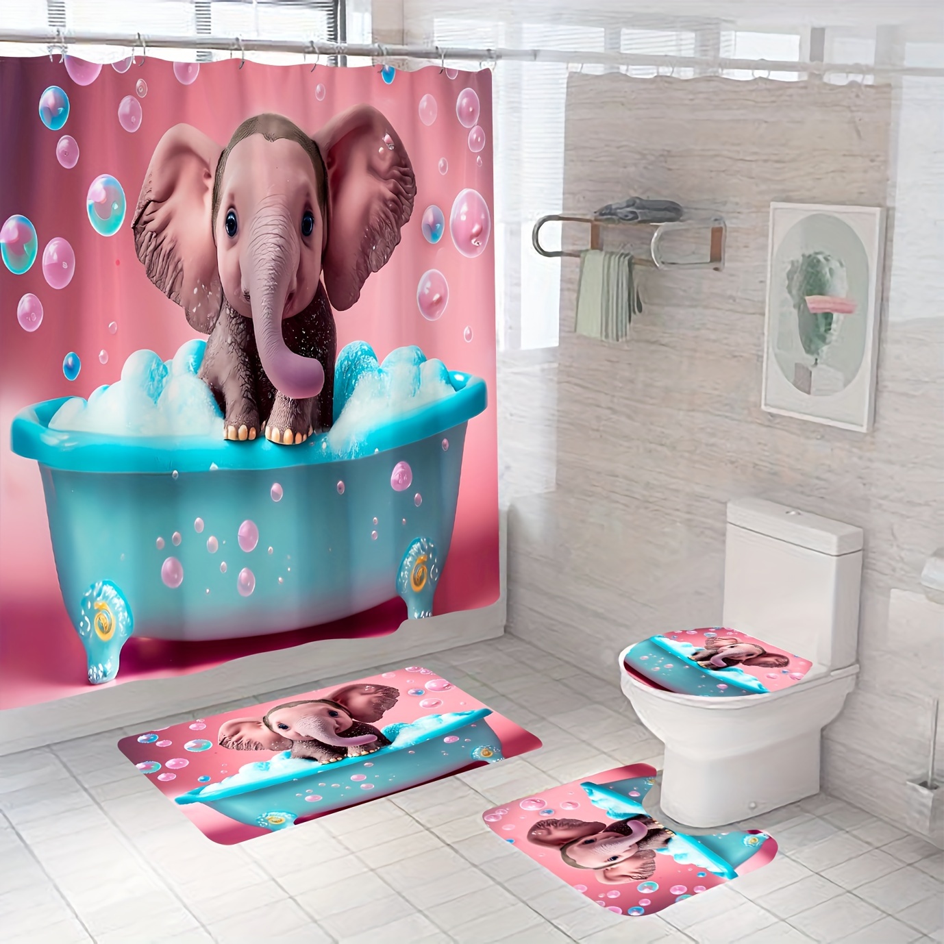  Cortina de ducha de elefante para baño, lindo elefante bebé con  mariposas, color agua, caricaturas, tela vector, Ill, cortinas de ducha de  granja, 36 x 72 pulgadas de largo : Hogar