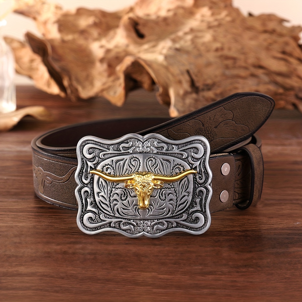 New Trendy Belt for Men Bull Silver Diamond Belt Buckle Black Genuine  Leather Belt Classic Luxury Retro Belt