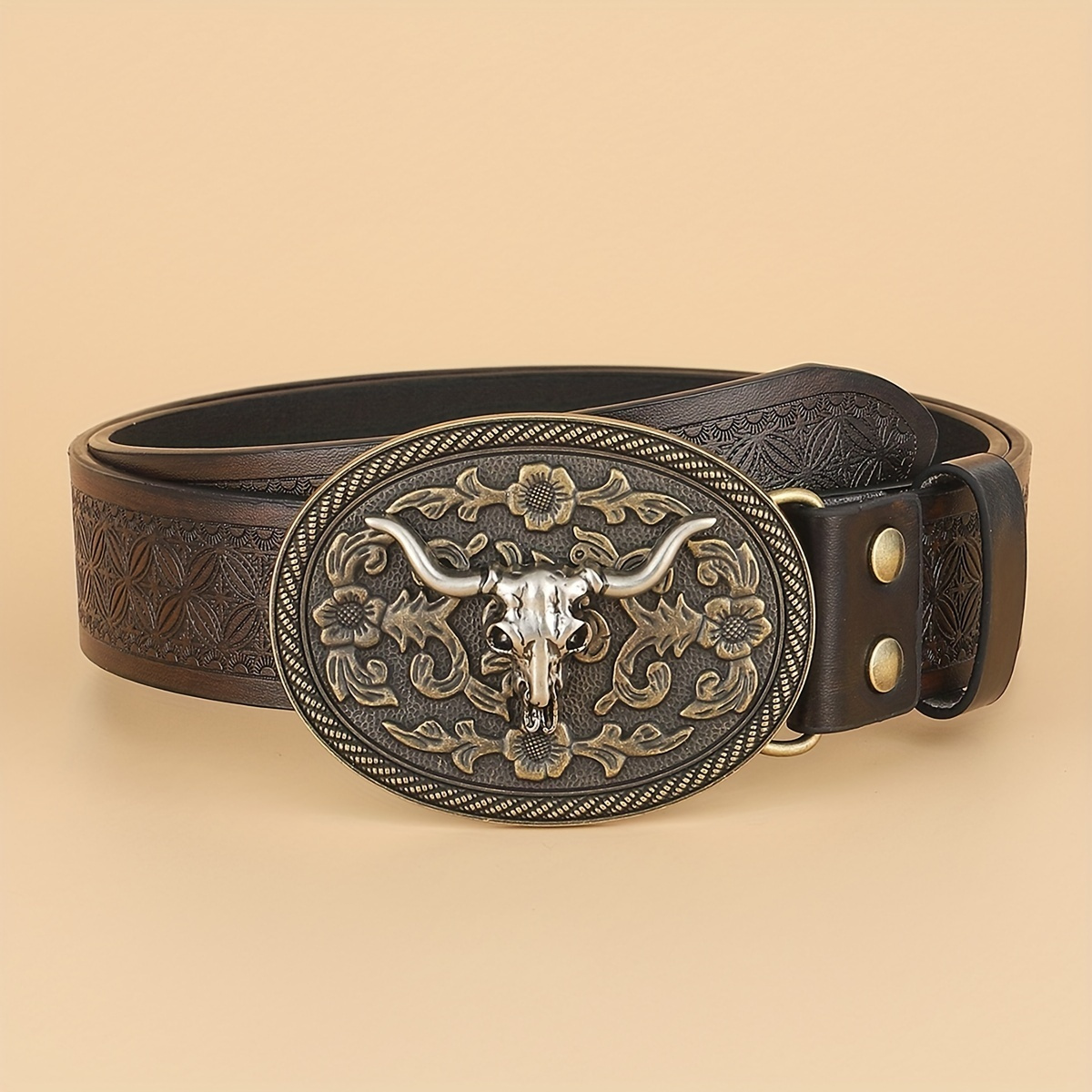 Western Cowboy Wide Belt Golden Rivet Steampunk Circles Pu - Temu