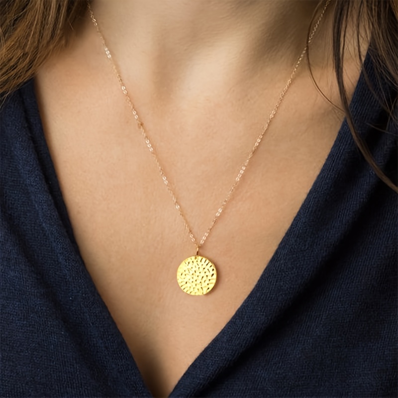 Round Gold Coin Pendant Necklace for Women Girls 925 Sterling Silver 18K  Gold Plated Simple Small Full Moon Minimalist Geometric Disk Circle Chain