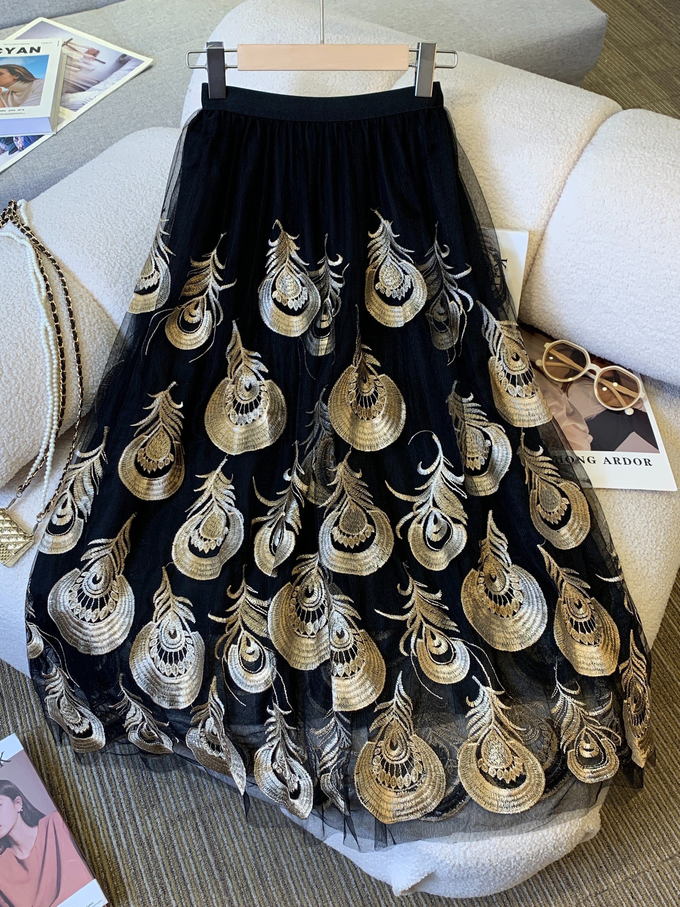 Solid Ruffle Trim Layered Mesh Skirt Versatile High Waist - Temu United  Kingdom