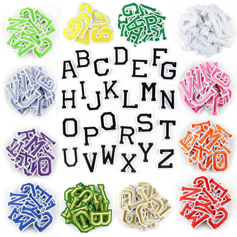 26 PCS White Iron On Letter Patches Stick on Chenille Letters