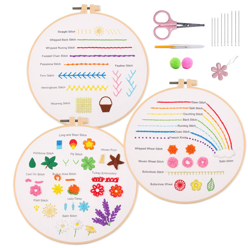 ZOCONE 6 Packs Embroidery Necklace Kit, Embroidery Pendant Kit Mini Cross Stitch Kit with 4 Hoops, Necklace, Pendant, Stamped Pattern Cloth