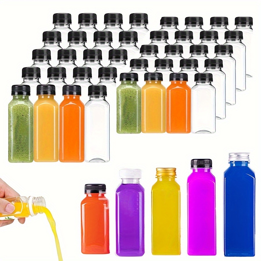 Botellas vacías de plástico PET de 16 onzas para jugo. Paquete de 35  recipientes reutilizables transparentes para leche; con tapones verdes  Tamper