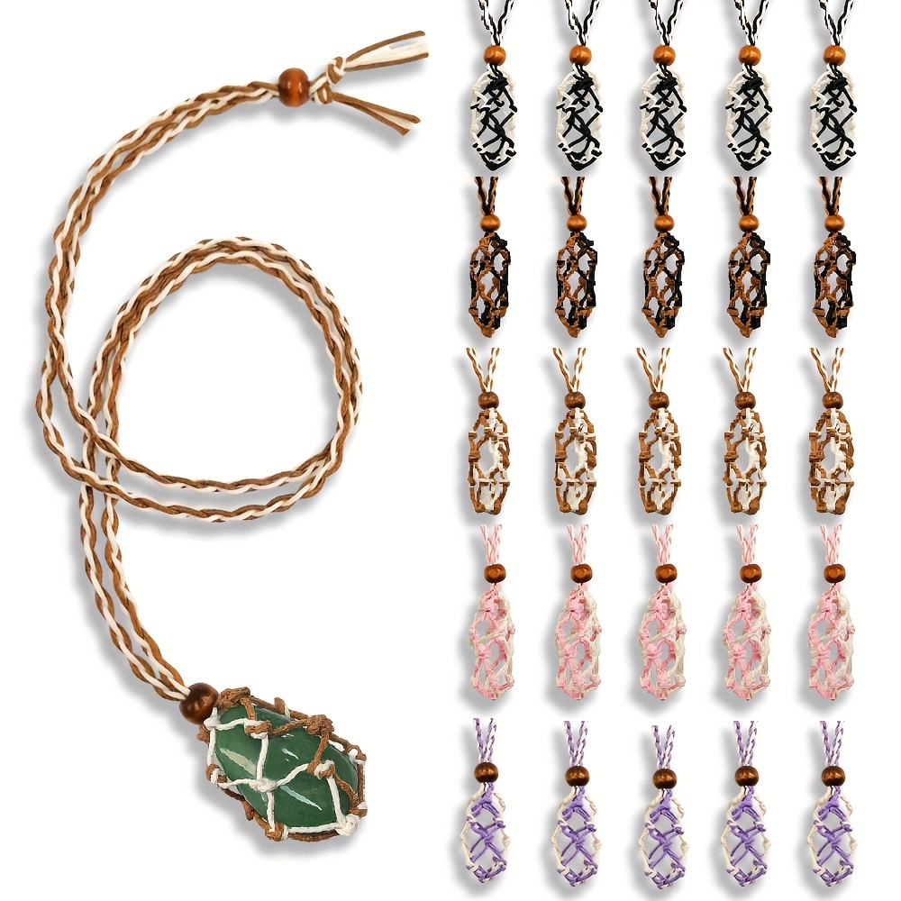 Kimi Raji Crystal Cage Necklaces Holder - Stone Cage for Crystals, Necklace Cord for Crystal, Quartz Raw Stone Crystal Pendants Necklace Rope