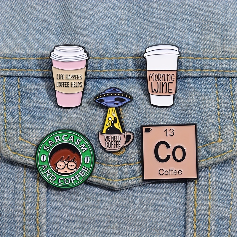 5pcs Creative Coffee Cup Brooch, Cartoon Cute Coffee Pot Cup Alloy Badge, Backpack Accessories Jewelry for Men,Temu