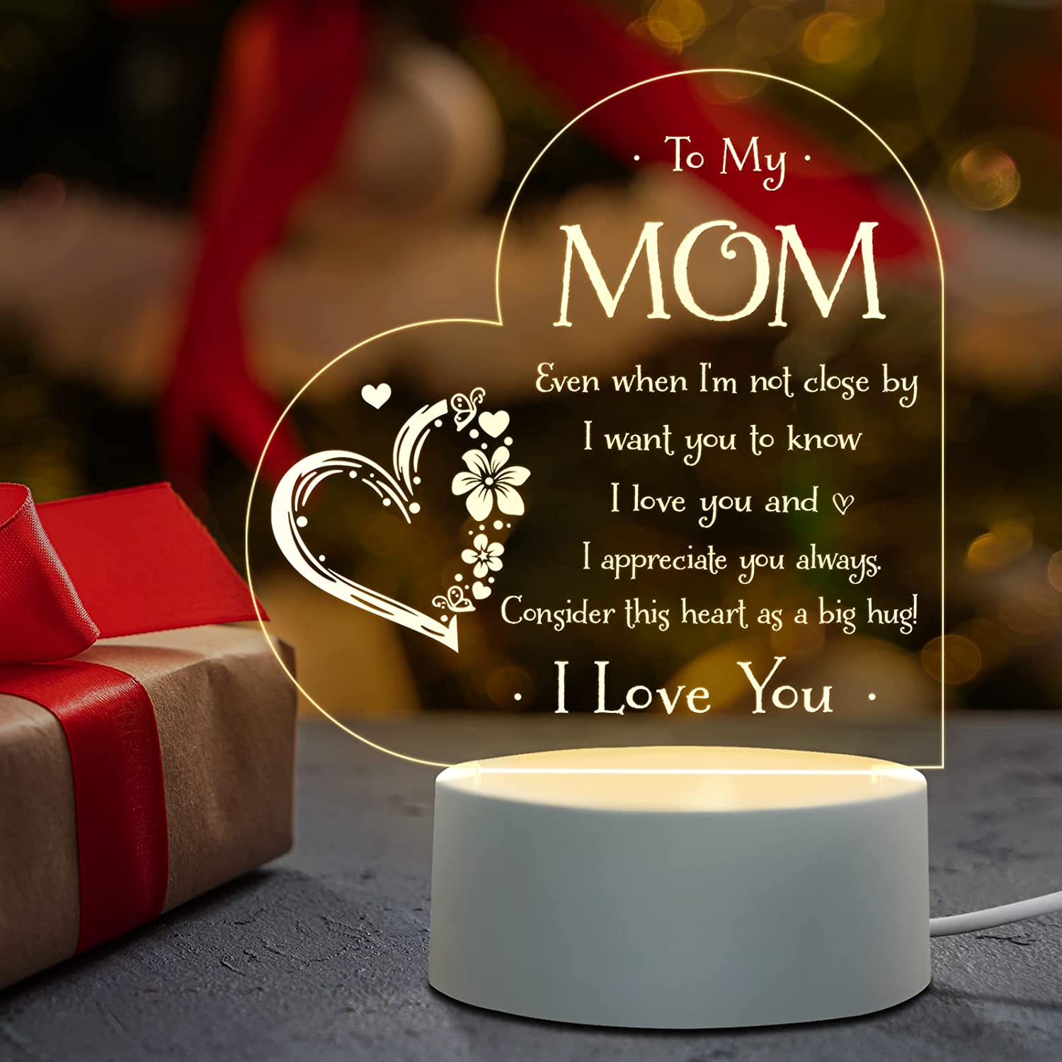 Cadeau pour ma maman, plaque en cristal en forme de cœur, lampe de nuit  gravée pour maman, cadeau de fête des mères, cadeau de fête des mères,  cadeau