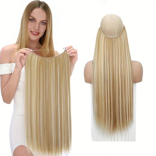de cabelo sintético longo liso sem presilha, peruca de linha de pesca sem marcas, de cabelo para mulheres