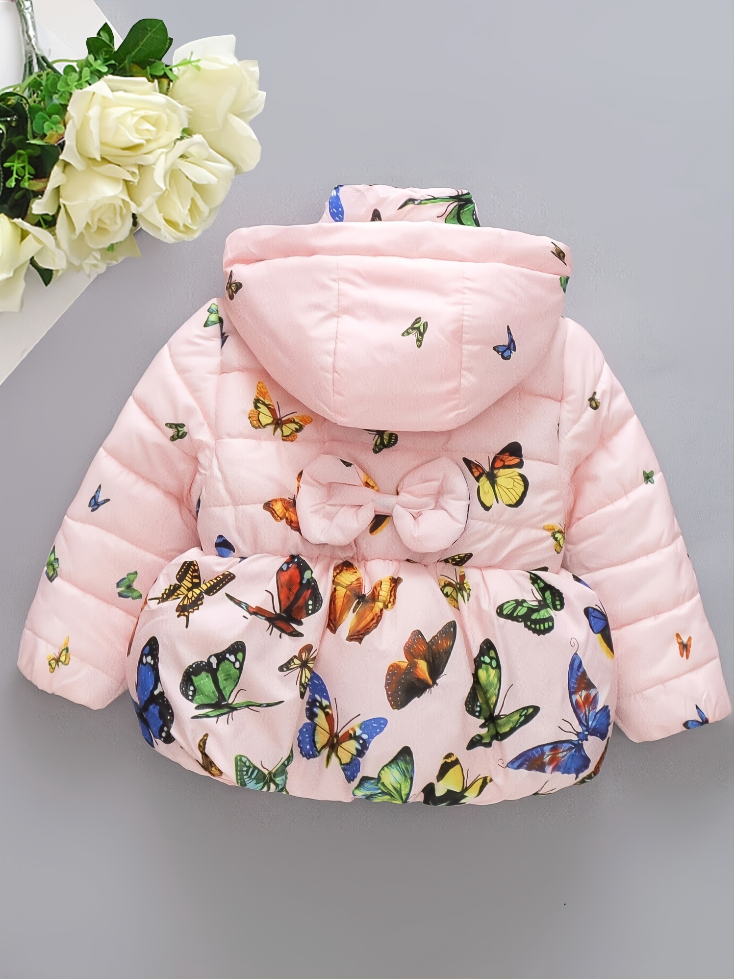 Girls Hooded Cotton Jacket Butterfly Print Padded Temu
