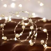 1pc led copper wire light battery box pearl string lights christmas wedding room decoration pearl shaped string lights 6 6ft 2m 20 lights details 0
