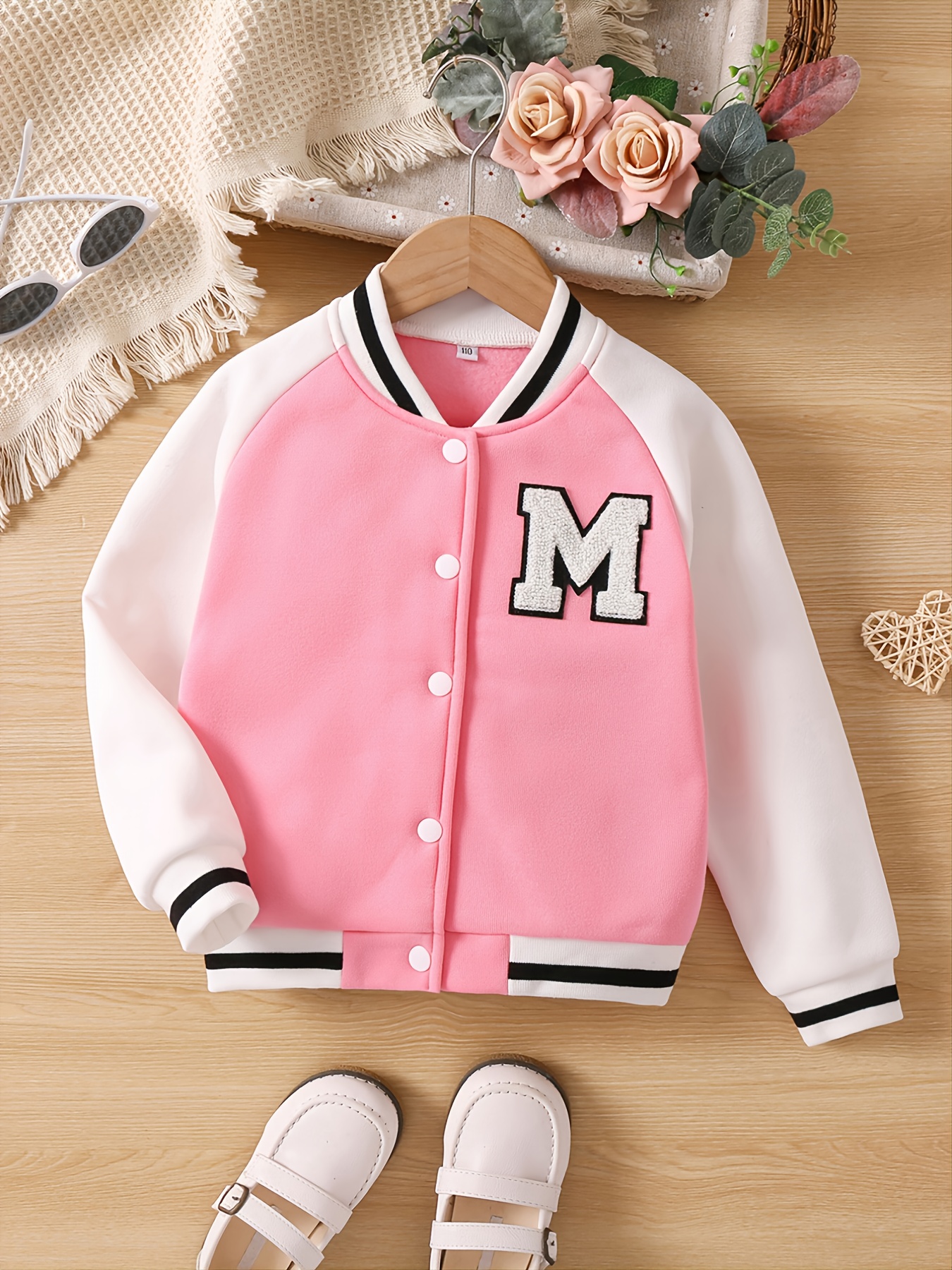 Pink Beige Varsity Baseball Korean Bomber Jacket Pink / M