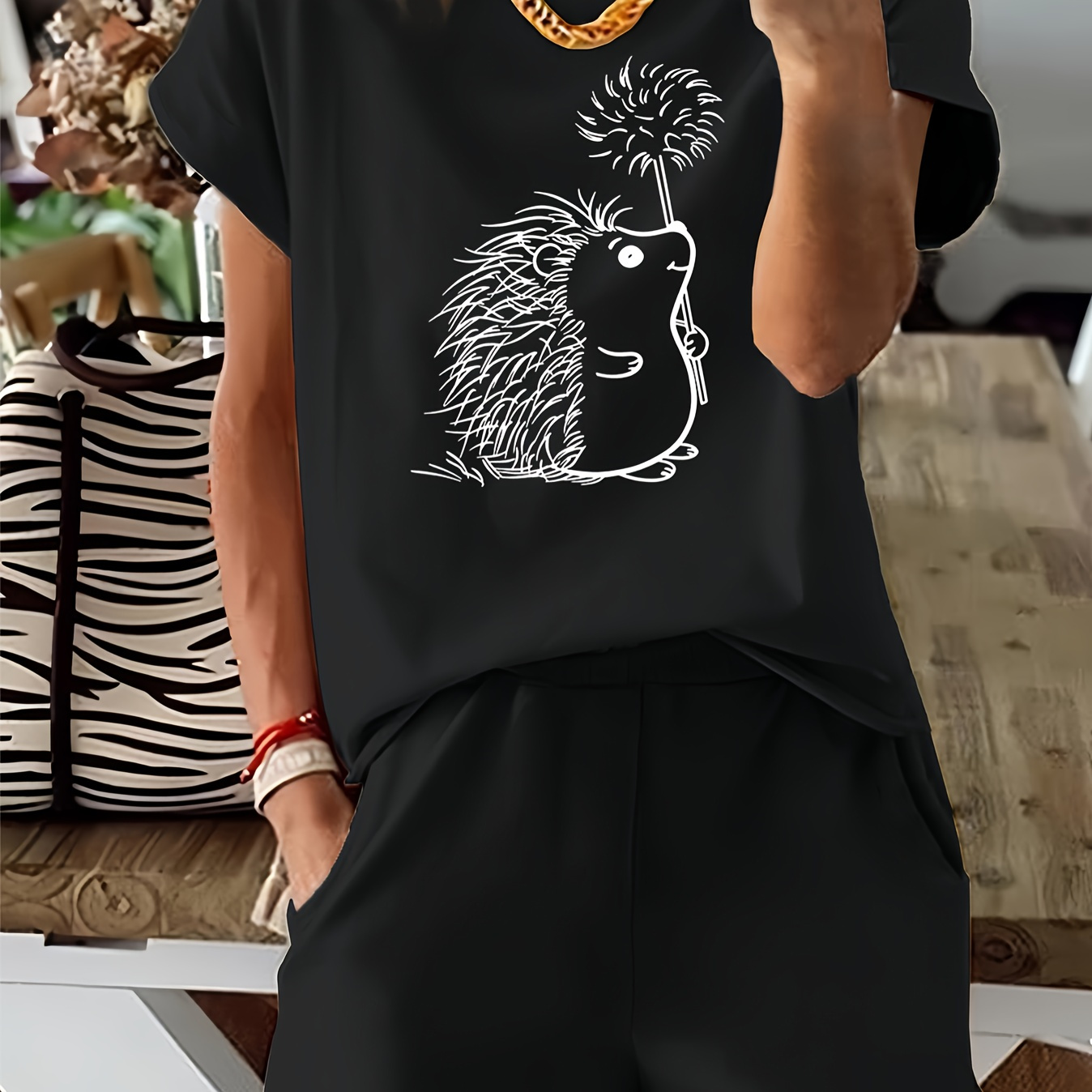 

2 Piece Set, Short Sleeve T-shirt & Shorts, Women's Clothing