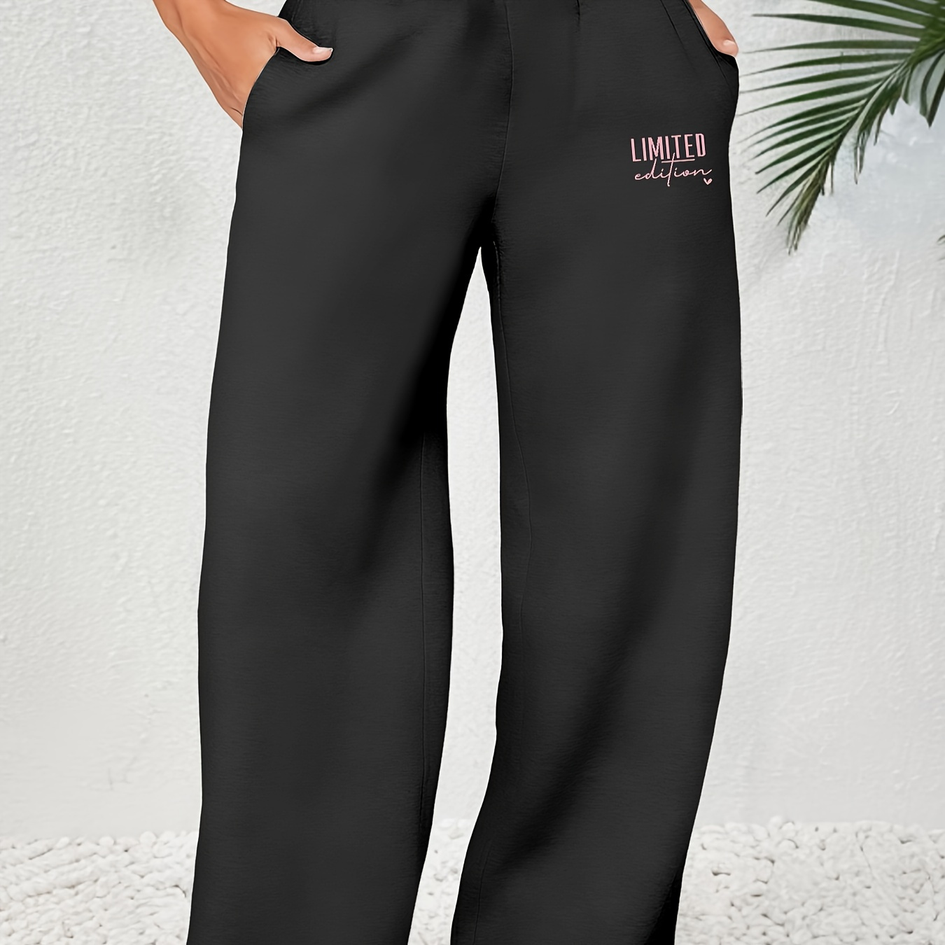 

Women's Casual High-waist Wide-leg Sweatpants With Letter Print & Pockets - Comfy Polyester, Loose Fit Joggers