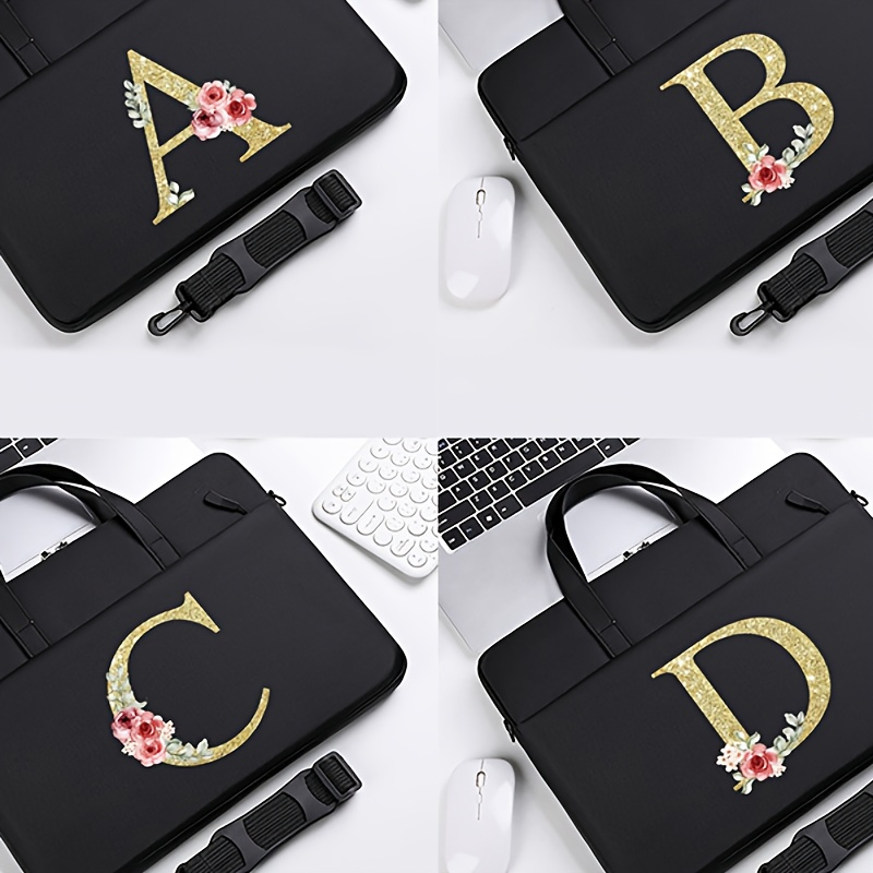 

Casual Oxford Top-handle Laptop Sleeve With Golden Letter , Notebook Computer Bag For - Water-resistant, Hand-carry & Shoulder Strap Case With Hand Washable Fabric