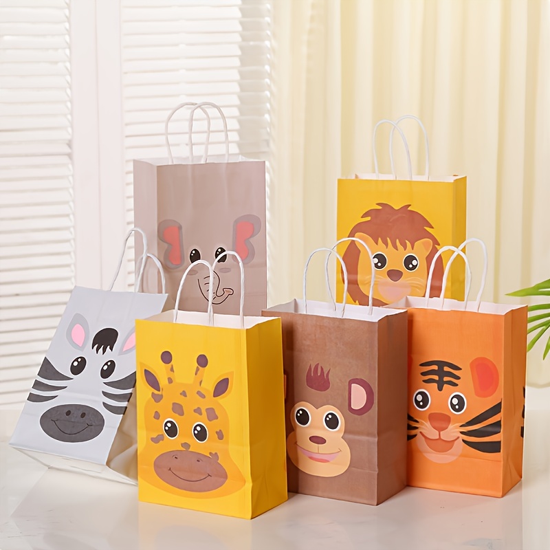 Bolsas de regalo de animales de Safari para niños, bolsas de papel