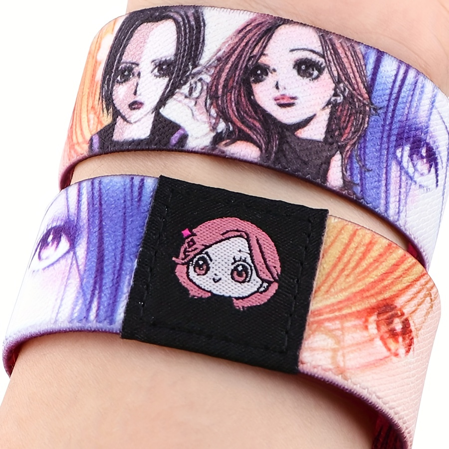 

1pc Adjustable Anime Character Print Stretch Wristband, Colorful Fabric Bracelet, Fashion Accessory For Fans, Unisex Jewelry