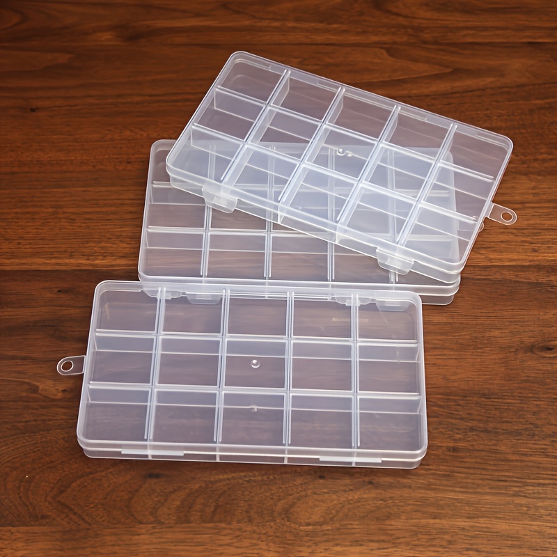 2 Pcs Clear Plastic Compartment Storage Box with Adjustable Divider  Removable Grid Compartment for Crafts, Bead, Fishing Tackle Storage
