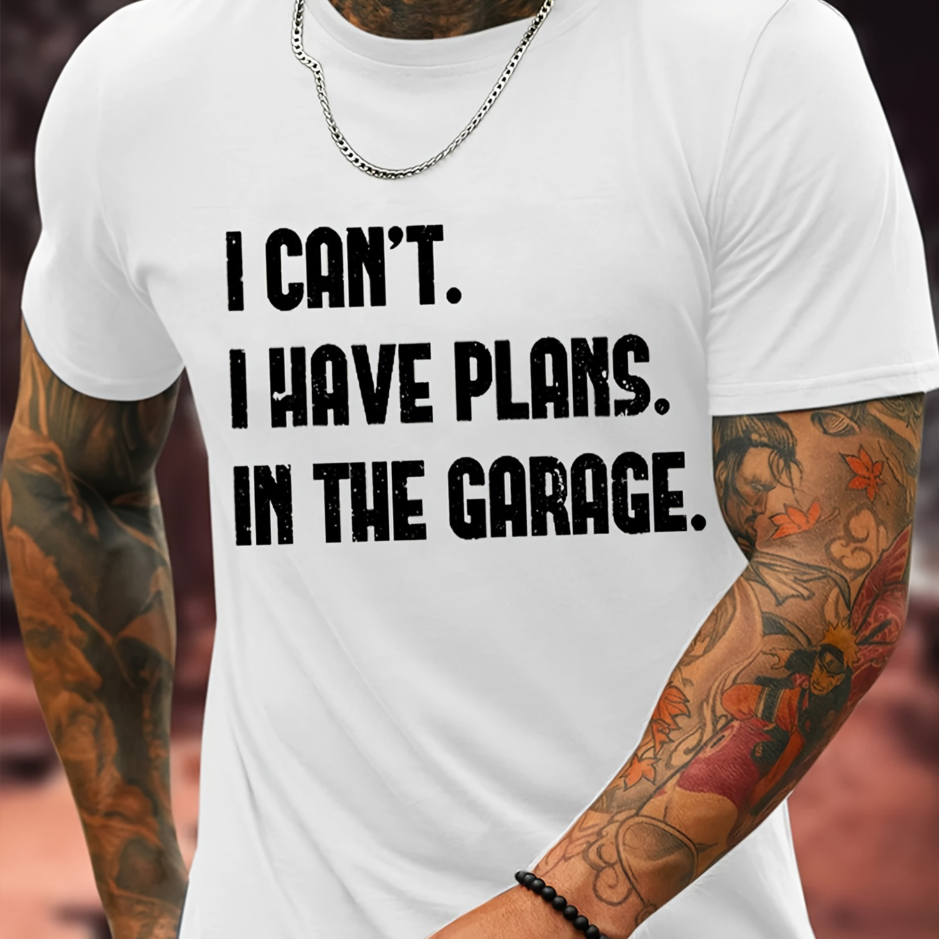 

I Can't I Have Plans In The Garage Print, Men's Comfy T-shirt, Casual Fit Tees For Summer, Men's Clothing Tops For Daily Activities