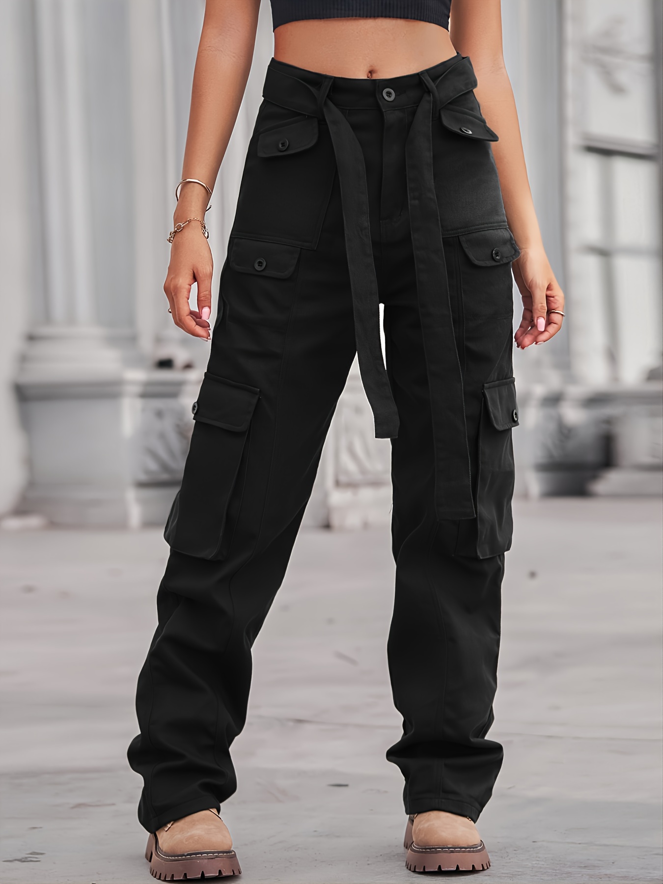 Multi pocket Baggy Cargo Pants Loose Fit Non stretch Belt - Temu Germany